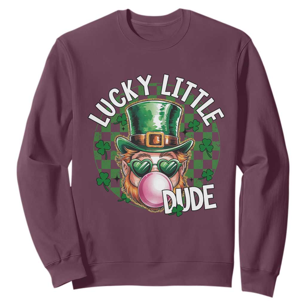 Funny St Patrick's Day Lucky Little Dude Sweatshirt Cute Leprechaun Shamrock TS11 Maroon Print Your Wear