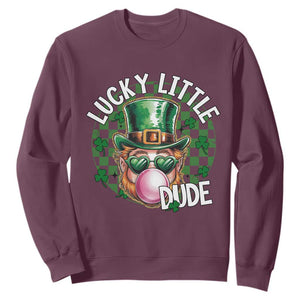 Funny St Patrick's Day Lucky Little Dude Sweatshirt Cute Leprechaun Shamrock TS11 Maroon Print Your Wear