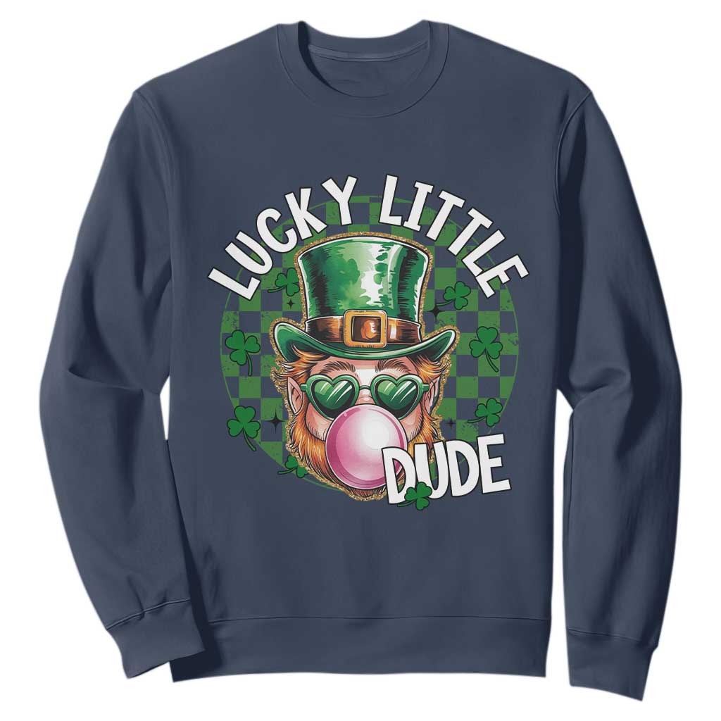 Funny St Patrick's Day Lucky Little Dude Sweatshirt Cute Leprechaun Shamrock TS11 Navy Print Your Wear