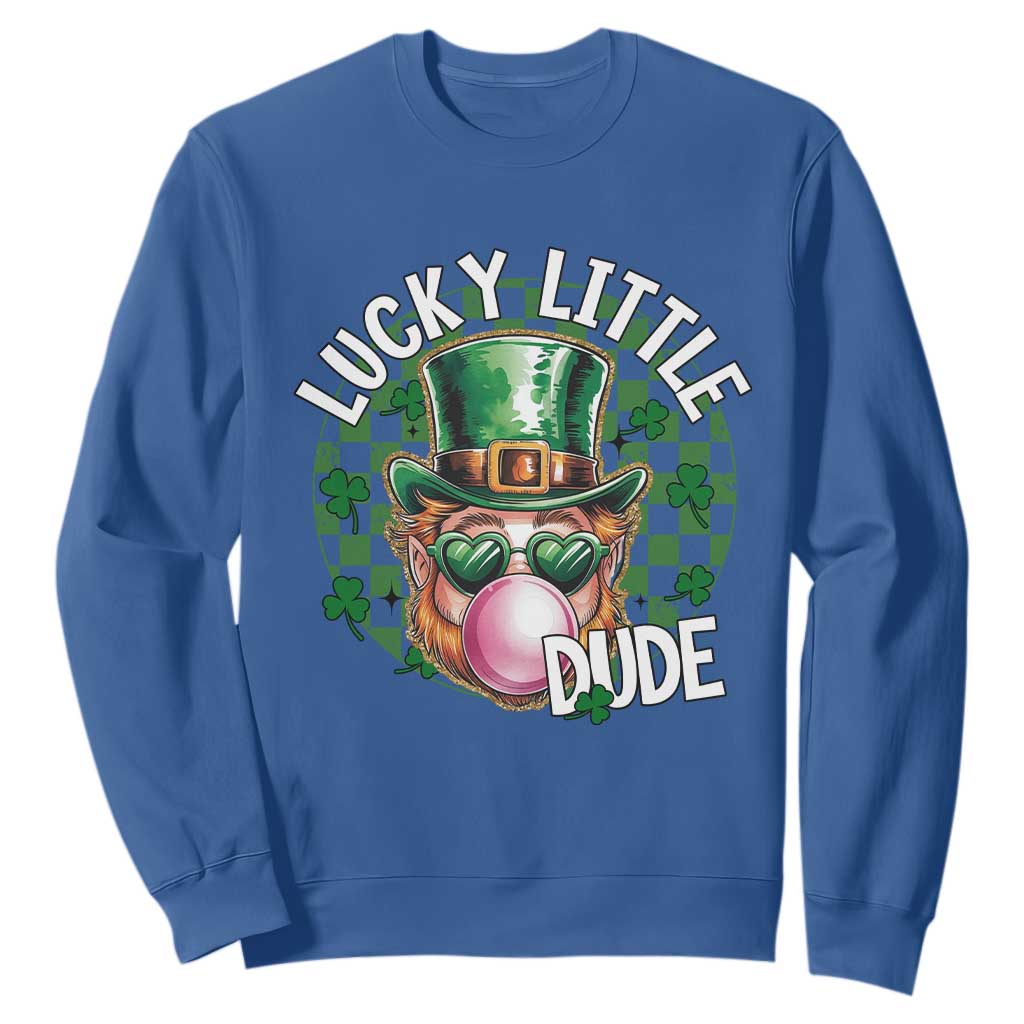 Funny St Patrick's Day Lucky Little Dude Sweatshirt Cute Leprechaun Shamrock TS11 Royal Blue Print Your Wear