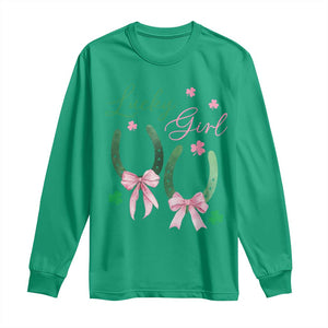 Funny St Patrick's Day Coquette Long Sleeve Shirt Lucky Girl Horseshoe Pink Bow TS11 Irish Green Print Your Wear