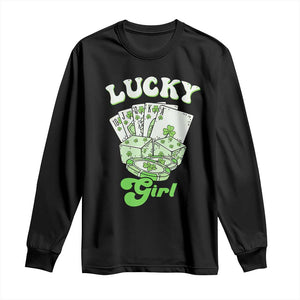 Funny St Patrick's Day Casino Games Long Sleeve Shirt Lucky Girl Shamrock Casino Poker Chips Cards TS11 Black Print Your Wear