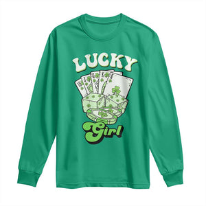 Funny St Patrick's Day Casino Games Long Sleeve Shirt Lucky Girl Shamrock Casino Poker Chips Cards TS11 Irish Green Print Your Wear