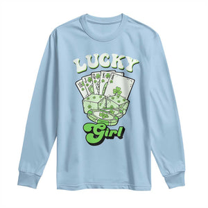 Funny St Patrick's Day Casino Games Long Sleeve Shirt Lucky Girl Shamrock Casino Poker Chips Cards TS11 Light Blue Print Your Wear