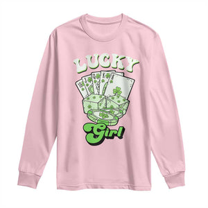 Funny St Patrick's Day Casino Games Long Sleeve Shirt Lucky Girl Shamrock Casino Poker Chips Cards TS11 Light Pink Print Your Wear