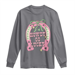 Funny St Patrick's Day Cowgirl Coquette Long Sleeve Shirt Howdy Go Lucky Pink Horseshoe TS11 Charcoal Print Your Wear