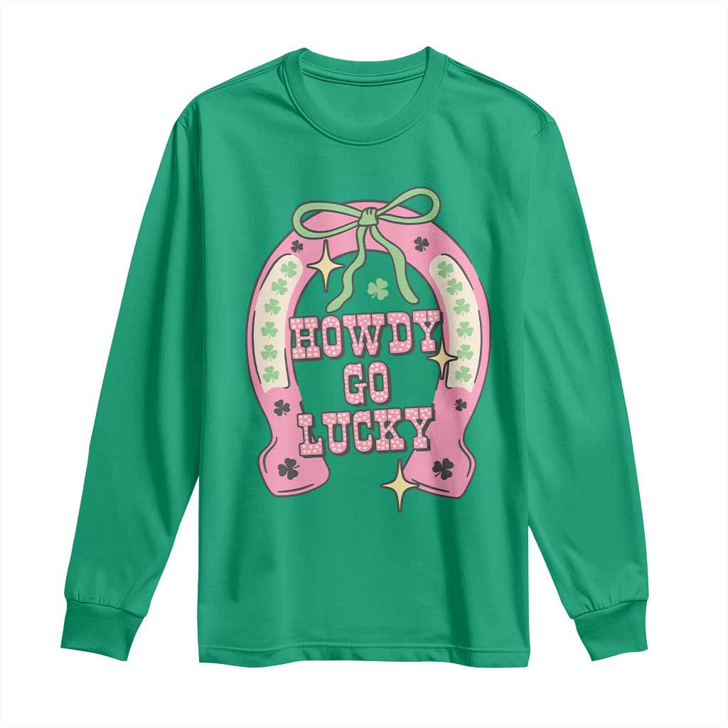 Funny St Patrick's Day Cowgirl Coquette Long Sleeve Shirt Howdy Go Lucky Pink Horseshoe TS11 Irish Green Print Your Wear