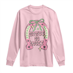 Funny St Patrick's Day Cowgirl Coquette Long Sleeve Shirt Howdy Go Lucky Pink Horseshoe TS11 Light Pink Print Your Wear