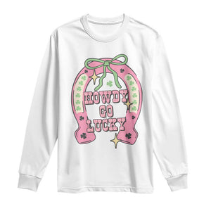 Funny St Patrick's Day Cowgirl Coquette Long Sleeve Shirt Howdy Go Lucky Pink Horseshoe TS11 White Print Your Wear