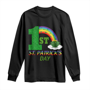 Funny First 1st St Patrick's Day Long Sleeve Shirt Shamrock Rainbow Glitter Print TS11 Black Print Your Wear