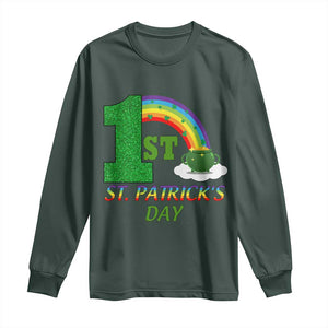 Funny First 1st St Patrick's Day Long Sleeve Shirt Shamrock Rainbow Glitter Print TS11 Dark Forest Green Print Your Wear