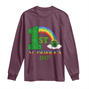 Funny First 1st St Patrick's Day Long Sleeve Shirt Shamrock Rainbow Glitter Print TS11 Maroon Print Your Wear