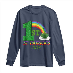 Funny First 1st St Patrick's Day Long Sleeve Shirt Shamrock Rainbow Glitter Print TS11 Navy Print Your Wear