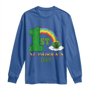 Funny First 1st St Patrick's Day Long Sleeve Shirt Shamrock Rainbow Glitter Print TS11 Royal Blue Print Your Wear