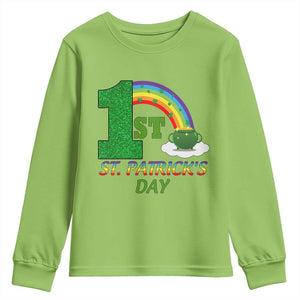 Funny First 1st St Patrick's Day Youth Sweatshirt Shamrock Rainbow Glitter Print TS11 Lime Print Your Wear