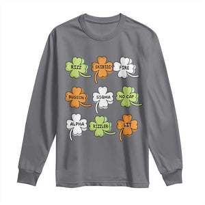 Funny Skibidi Rizz St Patrick's Day Long Sleeve Shirt Shamrock Clover Candy Rizzler Meme TS11 Charcoal Print Your Wear