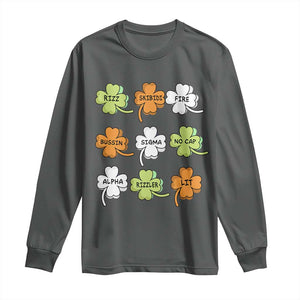 Funny Skibidi Rizz St Patrick's Day Long Sleeve Shirt Shamrock Clover Candy Rizzler Meme TS11 Dark Heather Print Your Wear