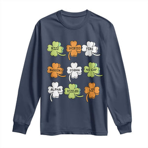 Funny Skibidi Rizz St Patrick's Day Long Sleeve Shirt Shamrock Clover Candy Rizzler Meme TS11 Navy Print Your Wear