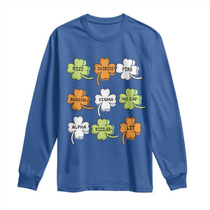 Funny Skibidi Rizz St Patrick's Day Long Sleeve Shirt Shamrock Clover Candy Rizzler Meme TS11 Royal Blue Print Your Wear