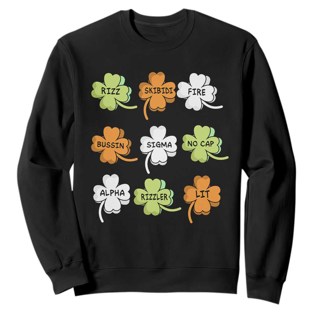 Funny Skibidi Rizz St Patrick's Day Sweatshirt Shamrock Clover Candy Rizzler Meme TS11 Black Print Your Wear