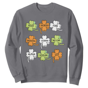 Funny Skibidi Rizz St Patrick's Day Sweatshirt Shamrock Clover Candy Rizzler Meme TS11 Charcoal Print Your Wear
