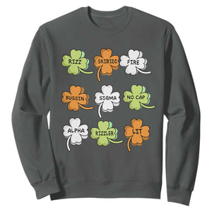 Funny Skibidi Rizz St Patrick's Day Sweatshirt Shamrock Clover Candy Rizzler Meme TS11 Dark Heather Print Your Wear