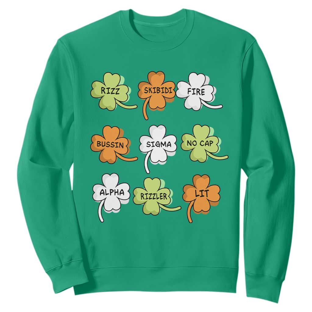 Funny Skibidi Rizz St Patrick's Day Sweatshirt Shamrock Clover Candy Rizzler Meme TS11 Irish Green Print Your Wear