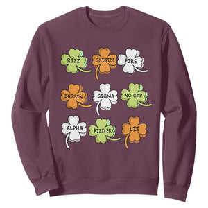 Funny Skibidi Rizz St Patrick's Day Sweatshirt Shamrock Clover Candy Rizzler Meme TS11 Maroon Print Your Wear