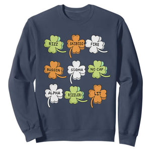 Funny Skibidi Rizz St Patrick's Day Sweatshirt Shamrock Clover Candy Rizzler Meme TS11 Navy Print Your Wear