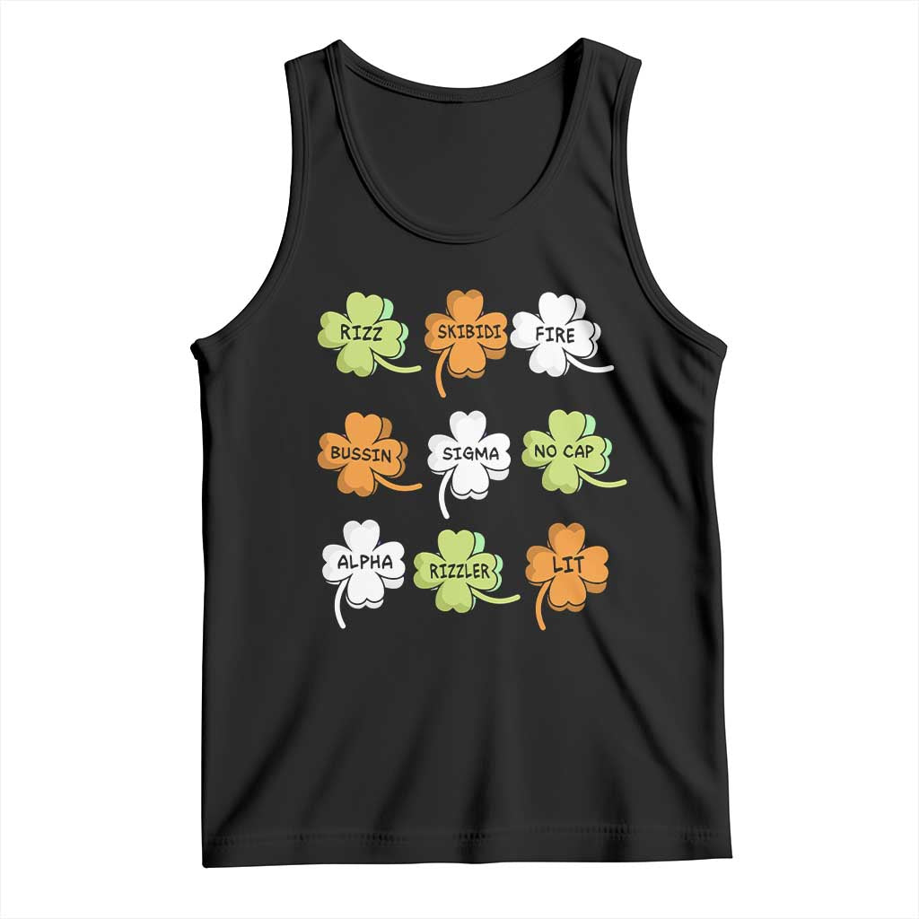 Funny Skibidi Rizz St Patrick's Day Tank Top Shamrock Clover Candy Rizzler Meme TS11 Black Print Your Wear