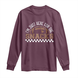 Funny American Football I'm Just Here For The Snacks Long Sleeve Shirt Glitter Print TS11 Maroon Print Your Wear