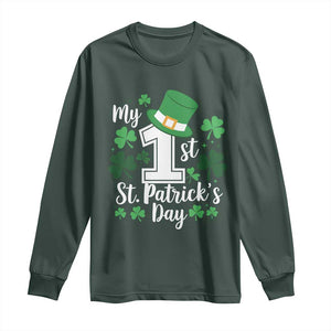 Funny My 1st St Patrick's Day Long Sleeve Shirt Shamrock TS11 Dark Forest Green Print Your Wear