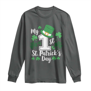 Funny My 1st St Patrick's Day Long Sleeve Shirt Shamrock TS11 Dark Heather Print Your Wear