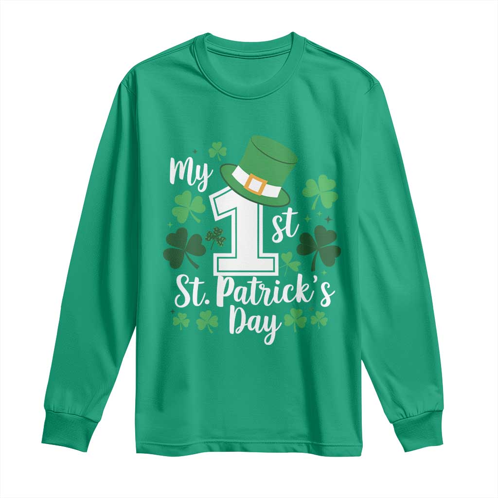 Funny My 1st St Patrick's Day Long Sleeve Shirt Shamrock TS11 Irish Green Print Your Wear