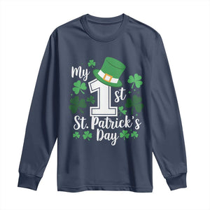 Funny My 1st St Patrick's Day Long Sleeve Shirt Shamrock TS11 Navy Print Your Wear