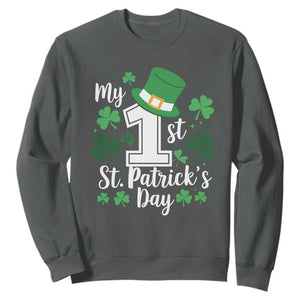 Funny My 1st St Patrick's Day Sweatshirt Shamrock TS11 Dark Heather Print Your Wear