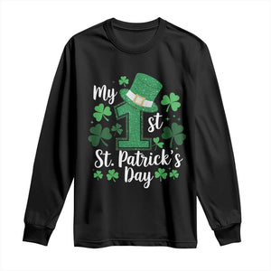 Funny My 1st St Patrick's Day Long Sleeve Shirt Shamrock Glitter Print TS11 Black Print Your Wear