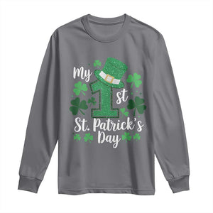 Funny My 1st St Patrick's Day Long Sleeve Shirt Shamrock Glitter Print TS11 Charcoal Print Your Wear