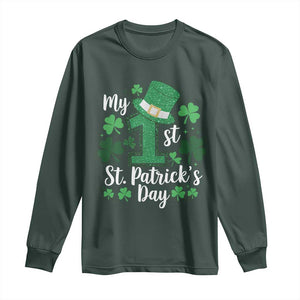 Funny My 1st St Patrick's Day Long Sleeve Shirt Shamrock Glitter Print TS11 Dark Forest Green Print Your Wear