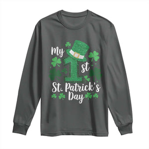 Funny My 1st St Patrick's Day Long Sleeve Shirt Shamrock Glitter Print TS11 Dark Heather Print Your Wear