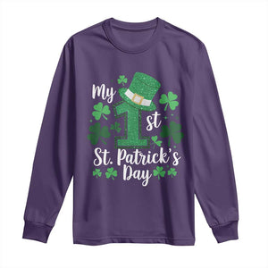 Funny My 1st St Patrick's Day Long Sleeve Shirt Shamrock Glitter Print TS11 Purple Print Your Wear