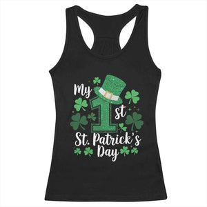 Funny My 1st St Patrick's Day Racerback Tank Top Shamrock Glitter Print TS11 Black Print Your Wear