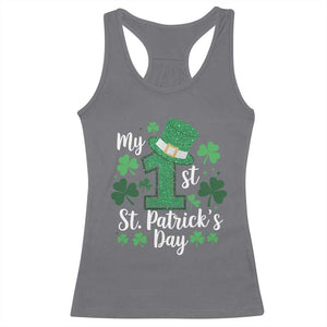Funny My 1st St Patrick's Day Racerback Tank Top Shamrock Glitter Print TS11 Charcoal Print Your Wear