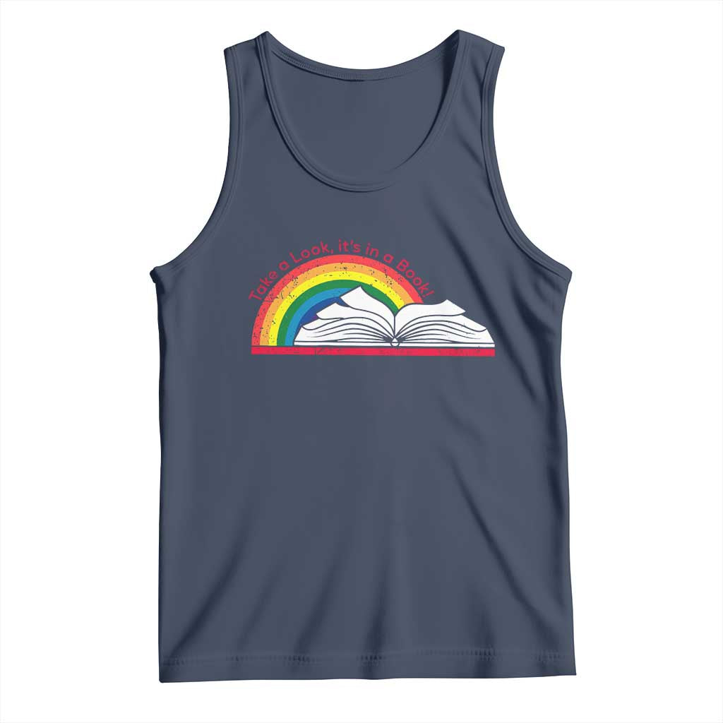 Take A Look It's In A Book Tank Top Reader Lover Librarian Rainbow TS11 Navy Print Your Wear
