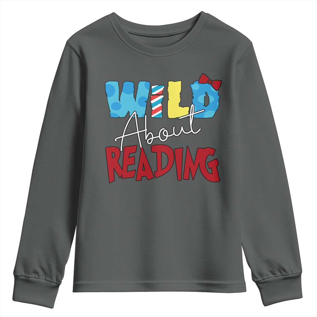 Funny Wild About Reading Youth Sweatshirt Reader Lover Librarian TS11 Dark Heather Print Your Wear