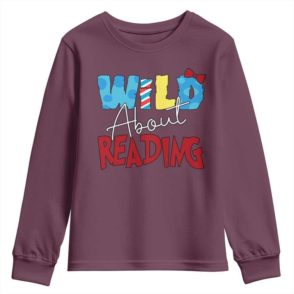 Funny Wild About Reading Youth Sweatshirt Reader Lover Librarian TS11 Maroon Print Your Wear