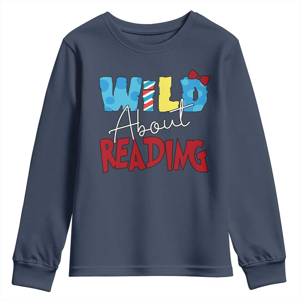 Funny Wild About Reading Youth Sweatshirt Reader Lover Librarian TS11 Navy Print Your Wear