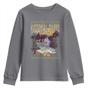 Protect Our National Parks Not Profits Youth Sweatshirt Keep Wild Nature Fish Forest TS11 Charcoal Print Your Wear
