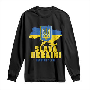 Slava Ukraini Heroyam Slava Long Sleeve Shirt Vintage Ukrainian Flag TS11 Black Print Your Wear