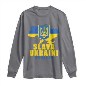 Slava Ukraini Heroyam Slava Long Sleeve Shirt Vintage Ukrainian Flag TS11 Charcoal Print Your Wear